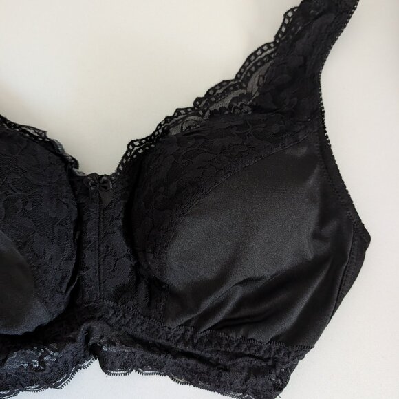 Rhonda Shear Classic Pin-Up Lace Wire Free Leisure Bra with Pads 672P Black XL - Picture 7 of 9